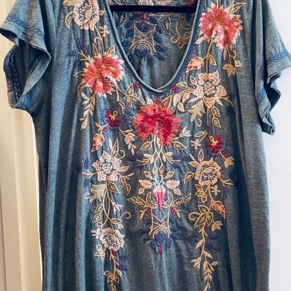 Johnny Was Embroidered Cotton Jersey Dress, XL